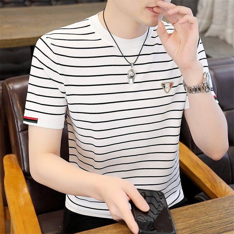 7943-P50夏季休闲时尚短袖毛衣男打底衫欧货T恤潮牌针织衫,男装T恤,电商D310B-1
