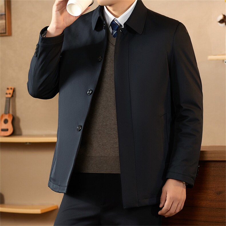 主推中老年羽绒服外套男装冬季中年翻领短款白鸭绒羽绒服大衣图片