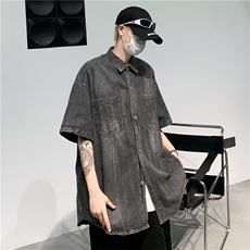 水洗做旧牛仔衬衫男2024夏季潮牌宽松百搭休闲衬衣现货W8205-P55，男装衬衫，星座512-4