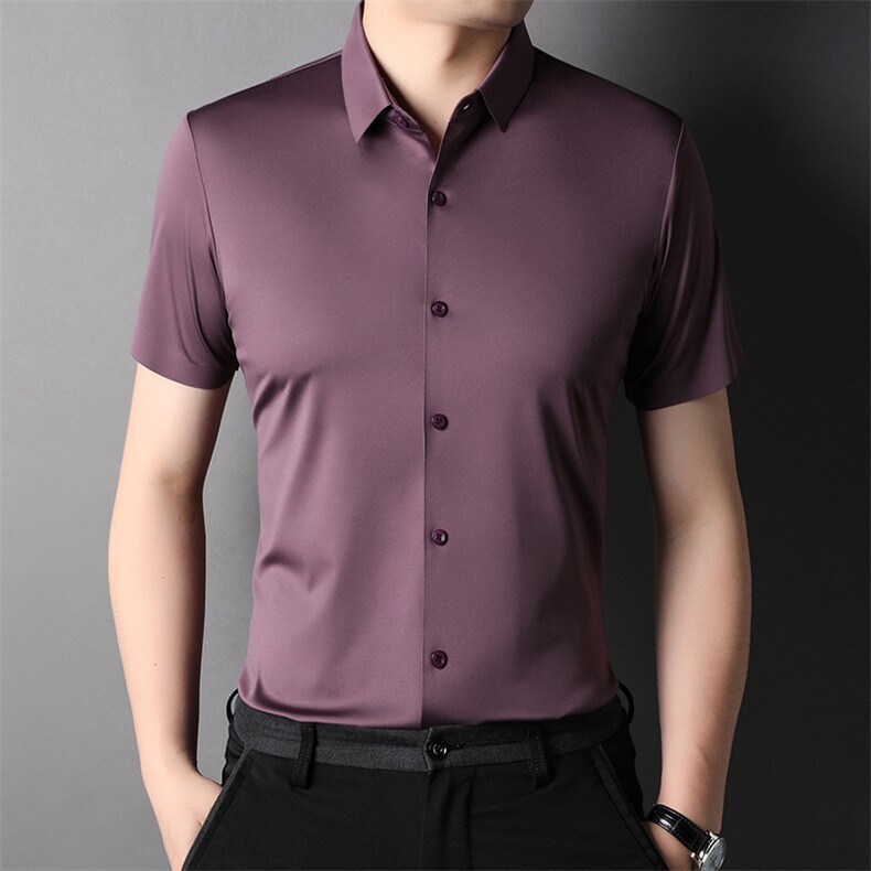 短袖衬衫男薄款翻领上衣服夏季中年男士休闲百搭半袖衬衣爸爸装,男装衬衫,电商B212（原钱塘6029）