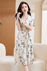 雪纺碎花连衣裙女夏季2023新款高级感小个子时尚气质显瘦垂感裙子，女装连衣裙，牡丹诺