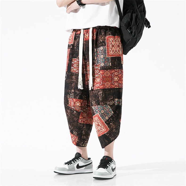 2025夏九分裤民族风碎花薄款A057-K366-P40（限价58），男装民族服装，电商A057