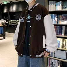 春秋季新款男士棒球服拼皮时尚夹克百搭情侣款美式外套503/P54，男装夹克，星座506