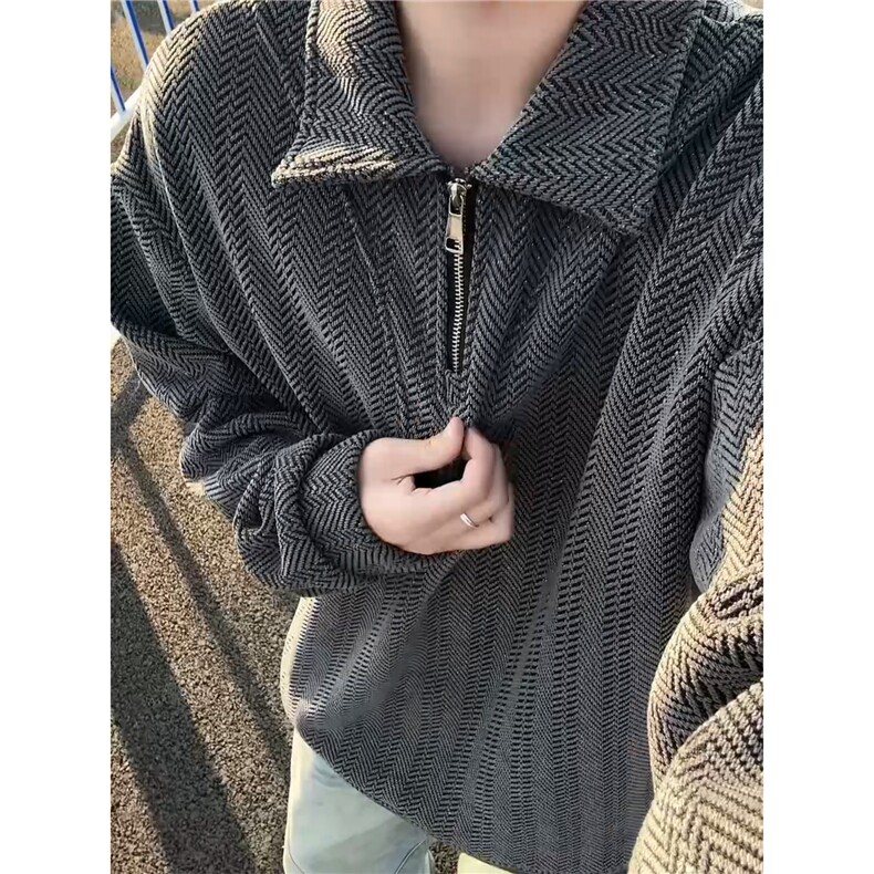 雪尼尔满天星半拉链翻领卫衣大码高级Polo衫外套LW610特P50加绒60,男装Polo衫,电商B215