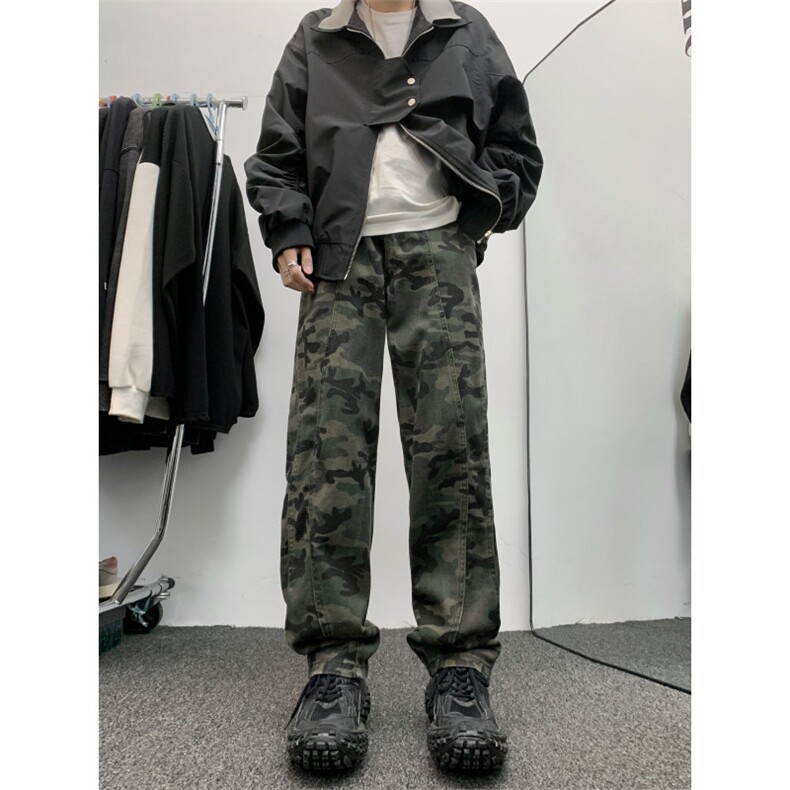 美式街头嘻哈工装裤高街潮牌复古迷彩牛仔裤宽松直筒长裤GJ229P45,男装牛仔裤,电商D256-1(原A064-1)
