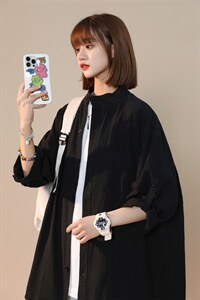 C1020/P28夏款立领五分中袖中性风男女短袖衬衫七分袖大码控38图片