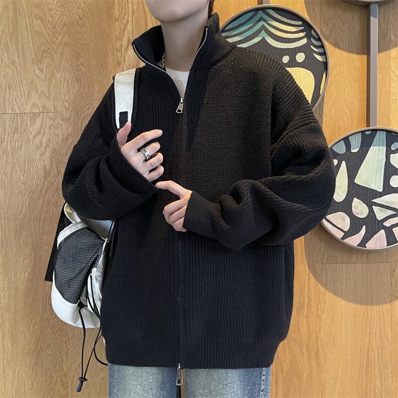 开衫双拉链毛衣男秋冬季潮牌设计感针织外套立领休闲情侣上衣,男装针织衫/毛衣,星座1107-1