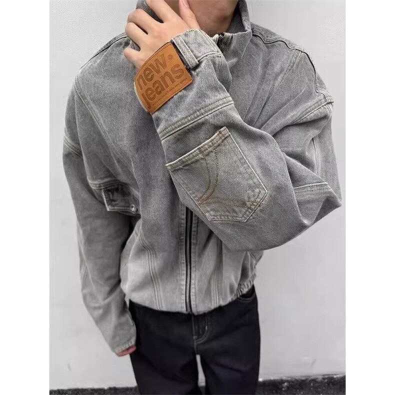 vintage美式复古倒装贴标牛仔外套反穿主义水洗工装夹克JK8634,男装夹克,星座1116A（原606A-3）