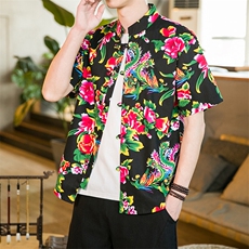 风复古碎花衬衣短袖花衬衫男潮流C138特P25，男装T恤，电商A056