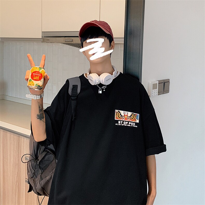 重磅港风短袖青少年学生百搭休闲潮流宽松T恤纯上衣DX211P45,男装T恤,星座1204-3