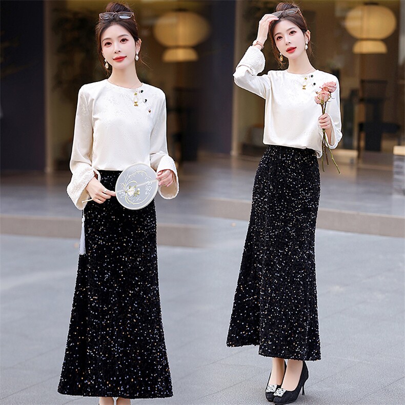 2024春装新款复古简约两件套淑女气质搭配套装套裙，女装套装/套裙，芭米依尚