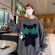 圆领猫咪毛衣女美式复古慵懒风软糯设计感超好看套头上衣M321，男装针织衫/毛衣，星座1116A-1（原606A）
