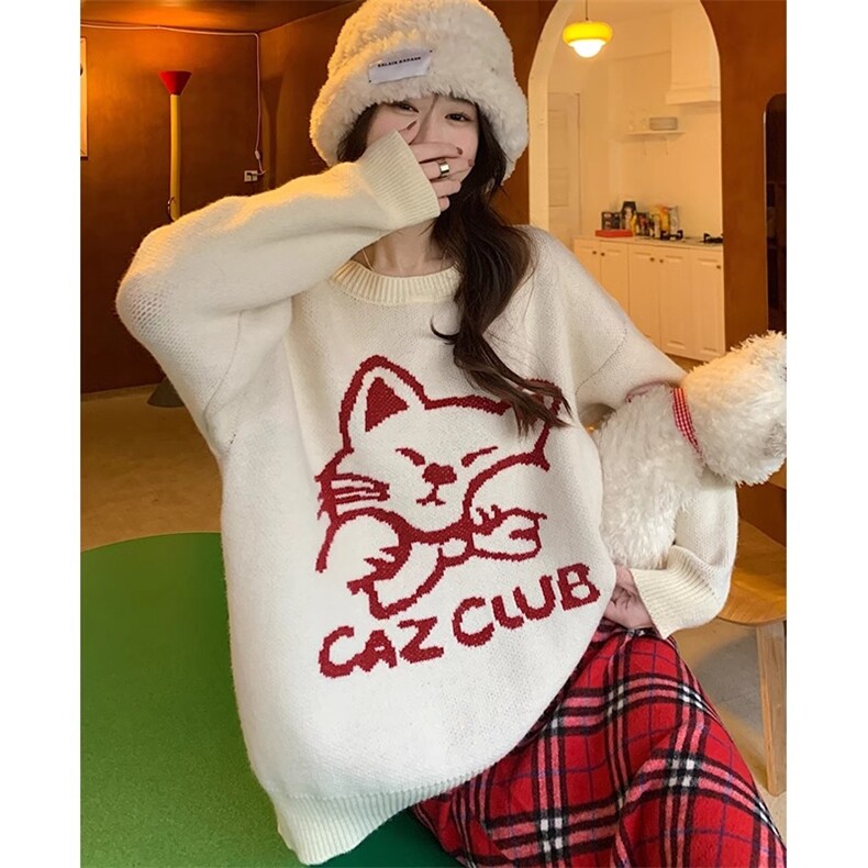 MM163-P68猫咪慵懒风圆领毛衣女新款打底针织衫超火上衣设计感,针织衫/毛衣,星座617A-2
