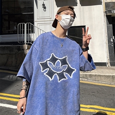 美式几何图案印花复古水洗做旧半袖重磅短袖T恤B239-1136-P38，男装T恤，星座514-2(原B239)
