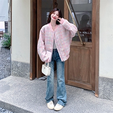 名媛小香风棒球服外套女春秋超火好看独特漂亮高级粉色短夹克上衣，女装毛呢外套，2C056