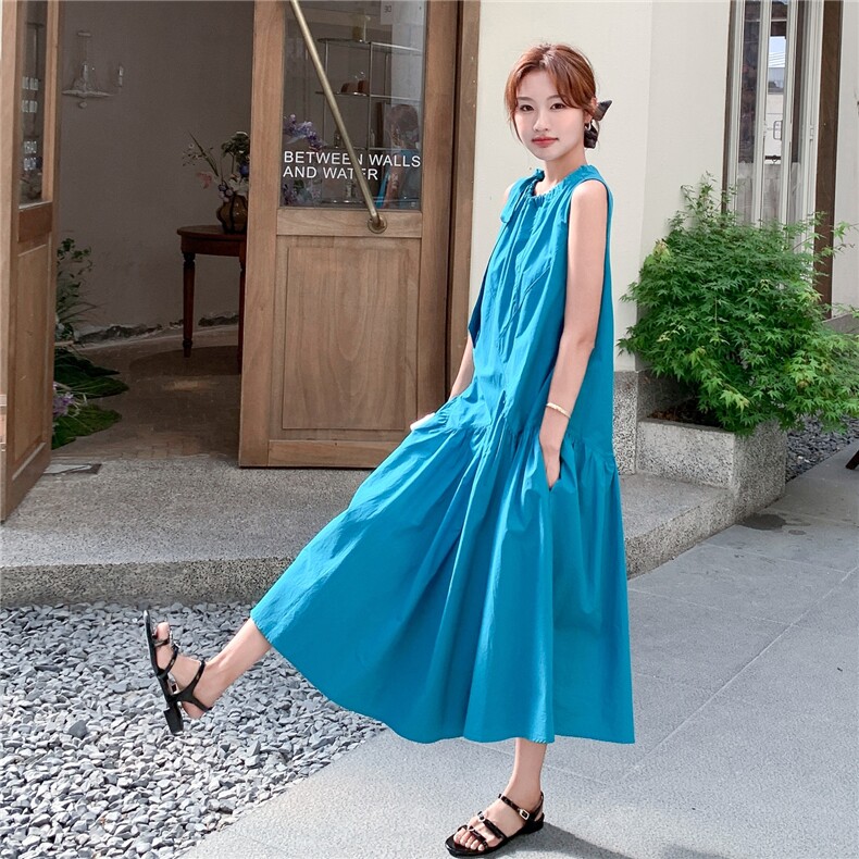 蓝色独特绝美清纯系度假风连衣裙女2025年夏季新款宽松显瘦背心裙,女装连衣裙,2C232