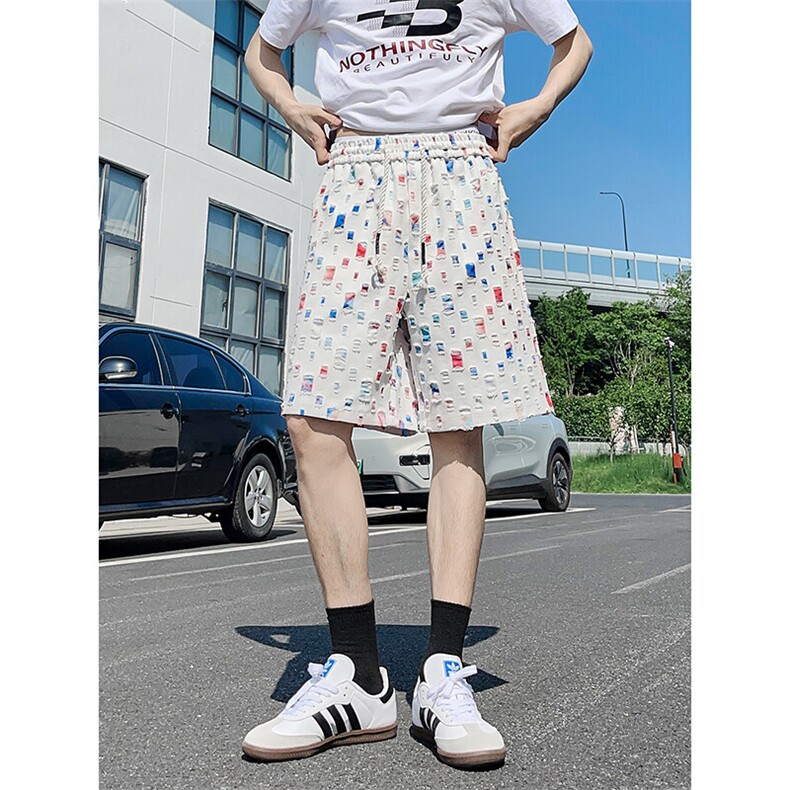 DK162-P32花白短裤男女夏季新款休闲冰丝沙滩中裤宽松百搭五分裤,男装牛仔裤,电商A178