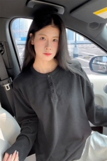 休闲百搭纹理感亨利领宽松纯色打底衫长袖T恤男T24521-特P42控78，男装T恤，电商A001