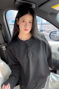 休闲百搭纹理感亨利领宽松纯色打底衫长袖T恤男T24521-特P42控78图片