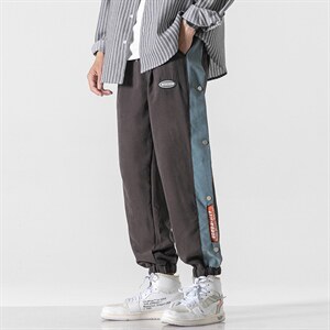 日系2023秋冬新款撞色拼接宽松束脚运动休闲潮牌裤子2108-P45控69图片