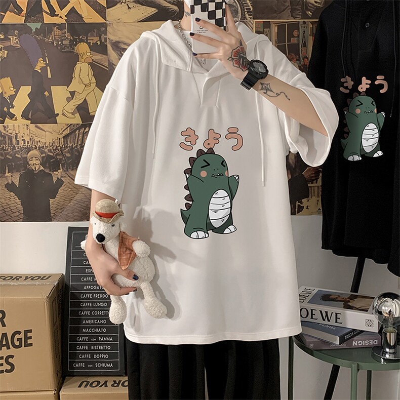 LD54037-P45NASA连帽短袖t恤男大码胖子带帽五分袖中袖,男装T恤,电商A040