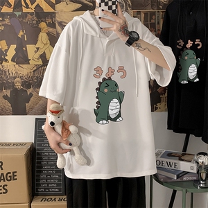 LD54037-P45 NASA连帽短袖t恤男大码胖子带帽五分袖中袖图片
