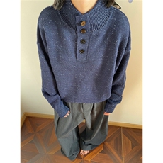 羊毛混纺彩点纽扣半高领针织衫美式慵懒套头毛衣男女，男装针织衫/毛衣，星座506A