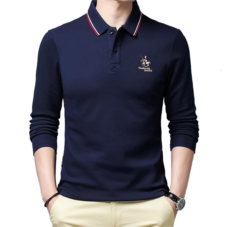 秋季新款男士长袖t恤翻领刺绣纯棉中年爸爸秋装休闲polo衫上衣服,男装T恤,电商B212（原钱塘6029）