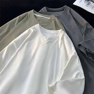 8XL-M冰丝凉感短袖T恤夏季大码V领垂感五分半袖体恤衫DX1206/P35图片