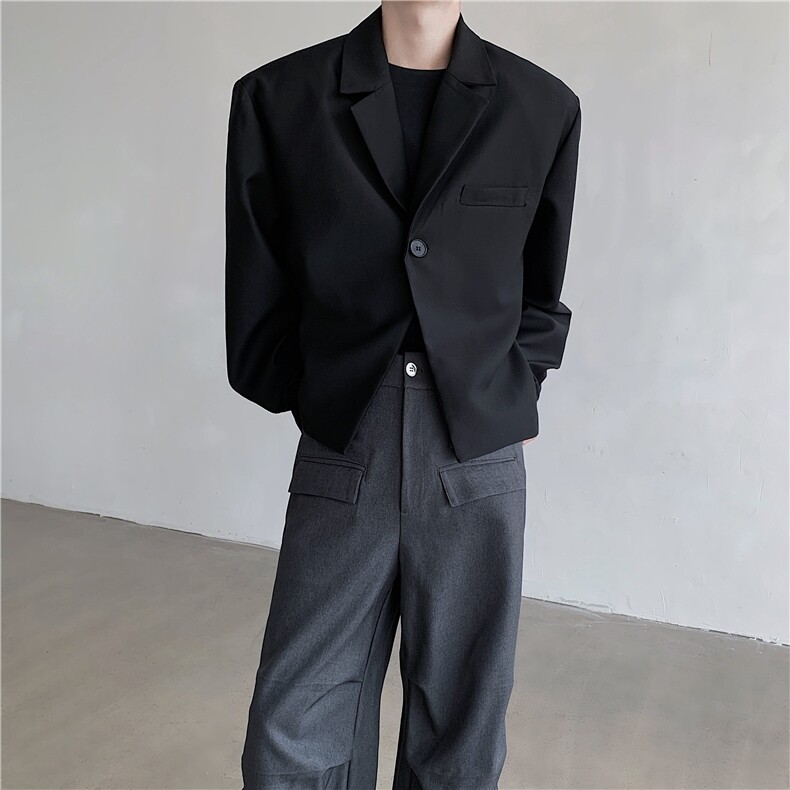 现货！26春夏男士超短款设计感暗黑垫肩西服外套XZ33-P125，男装西服，电商B288
