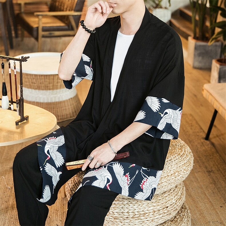 夏季大码风汉服唐装薄款和服防晒衫披风复古道袍潮F10/P65，男装防晒衣，钱塘713