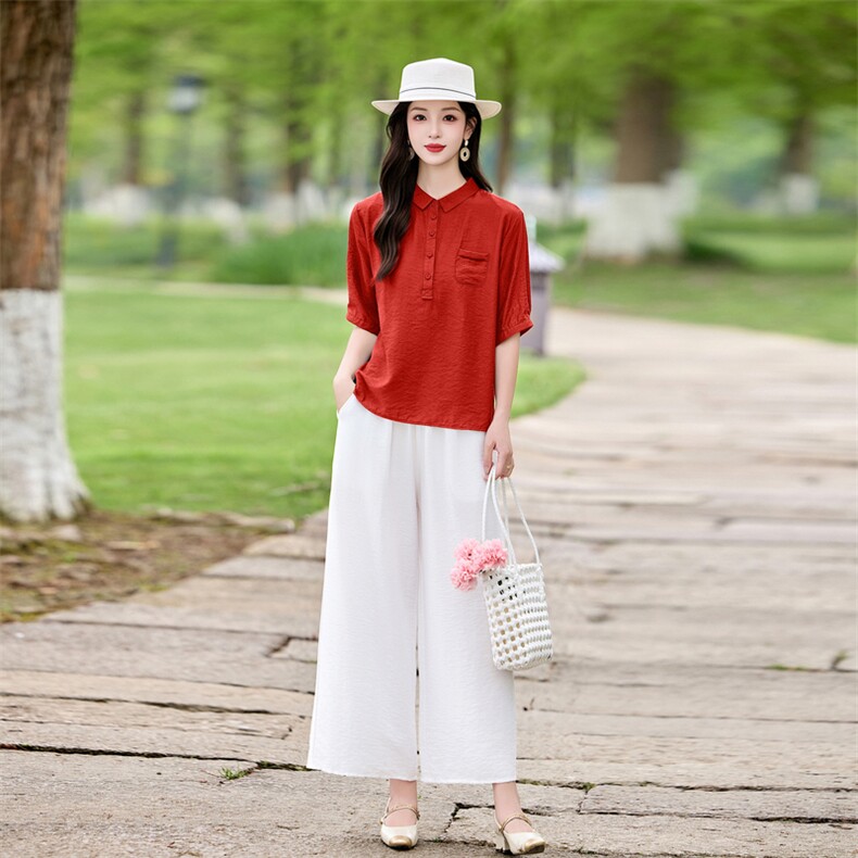 时尚洋气优雅套装女2026夏季新款复古气质衬衫宽松阔腿裤两件套,女装套装/套裙,魅影