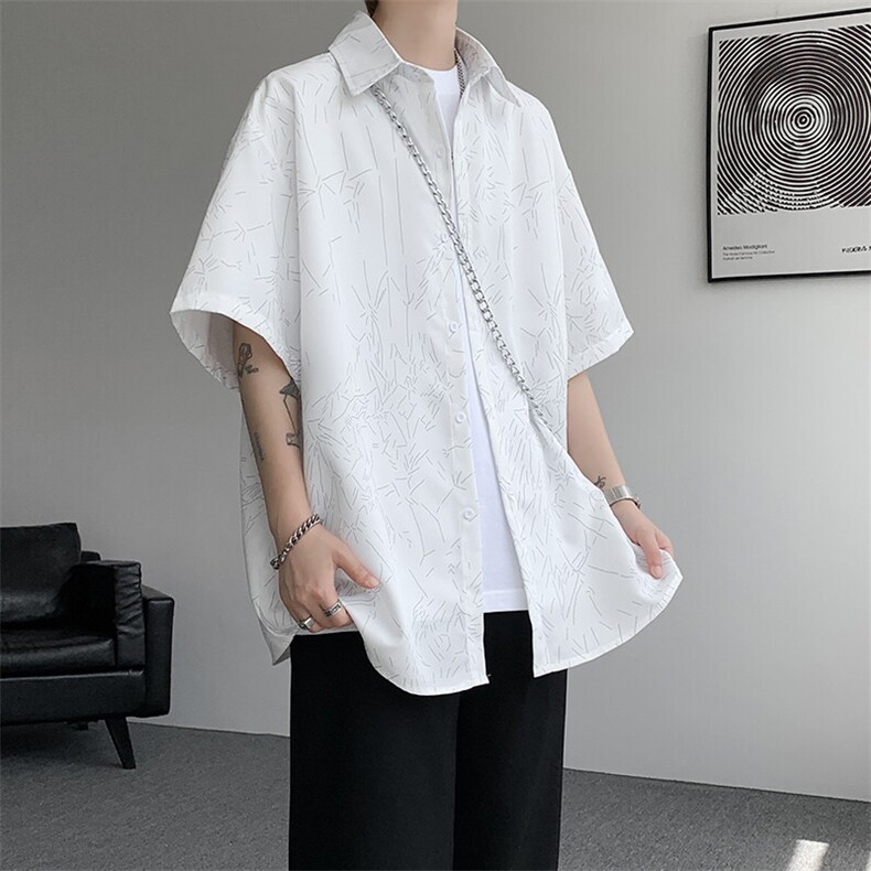 裂纹印花衬衫男短袖夏季宽松寸衫大码痞帅半袖衬衣外套DC28007P38，男装衬衫，电商B312