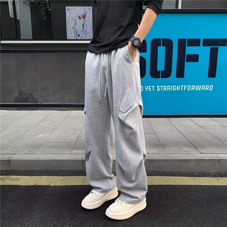A20-P43美式褶皱口袋工装裤秋冬嘻哈直筒伞兵复古街舞男休闲,男装工装外套,电商B323A