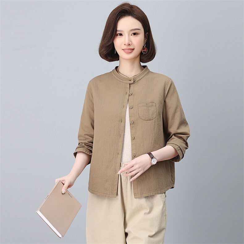 2025春装新款立领单排扣衬衫休闲风长袖,女装衬衫,小林双子