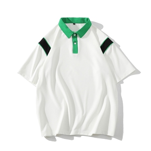 夏装学生简约百搭T恤半袖男女拼接纯色翻领Polo衫 629-P35控价58图片