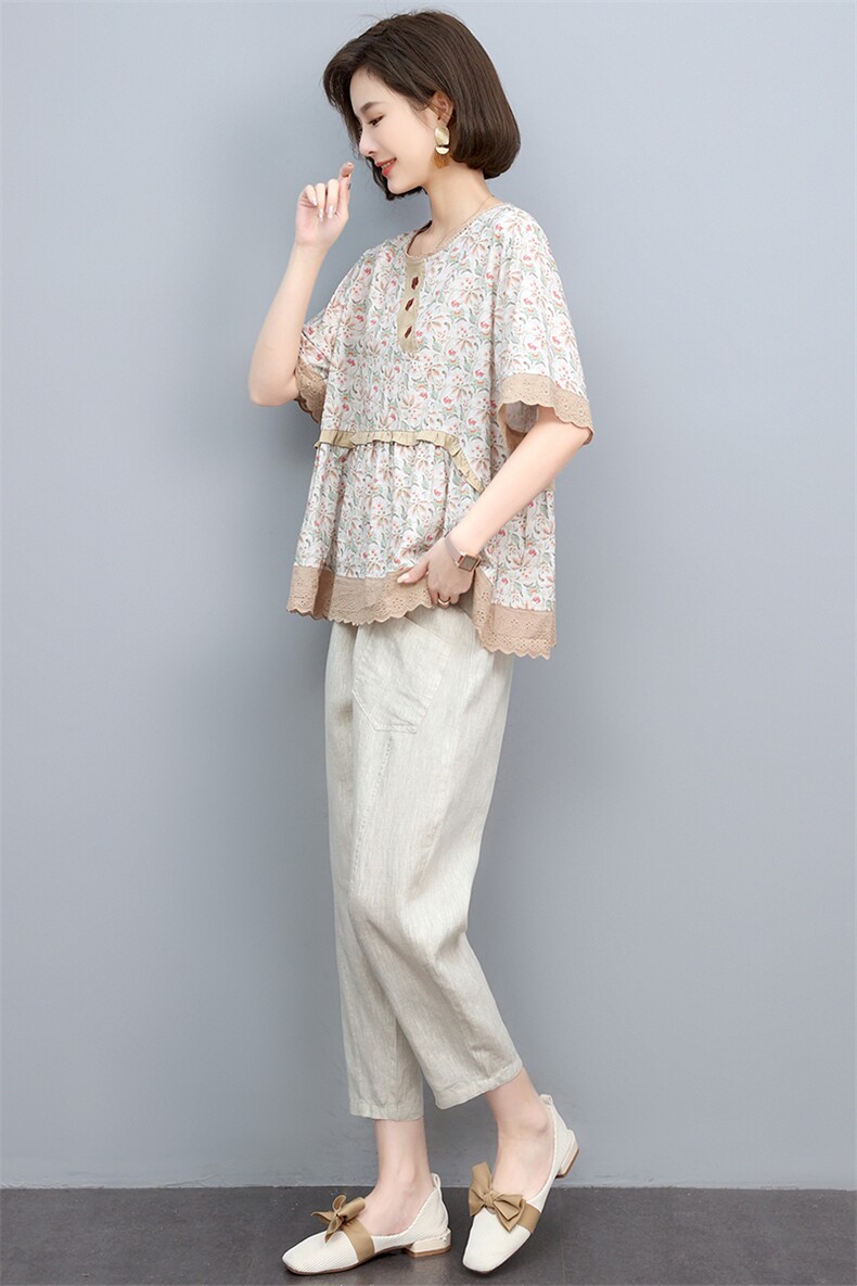 新款夏季女装宽松显瘦碎花短袖T恤甜美清新百搭上衣,女装T恤,悦见她