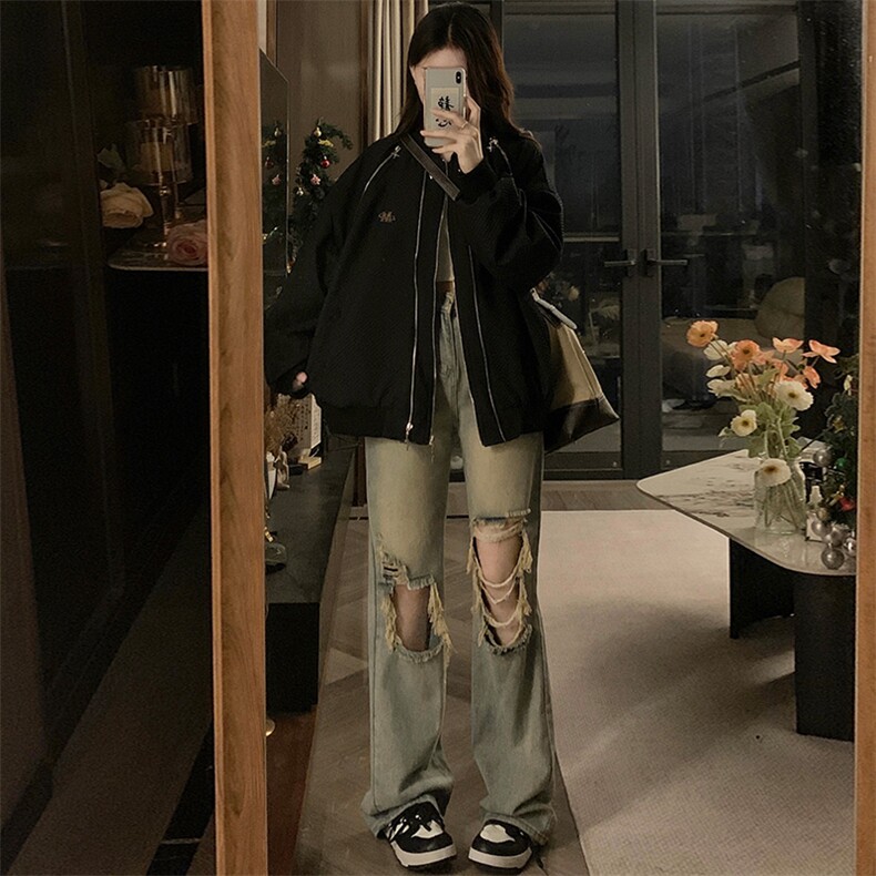 A347-P100铁标拉链设计感小众飞行服夹克外套棒球服工装上衣情侣,男装夹克,星座911