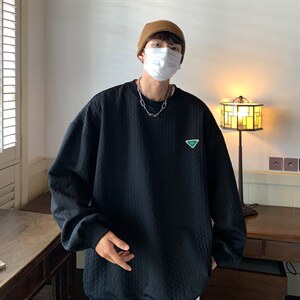 秋冬新款  菱形格纹提花宽松圆领套头情侣卫衣大码外套 H762 P58图片