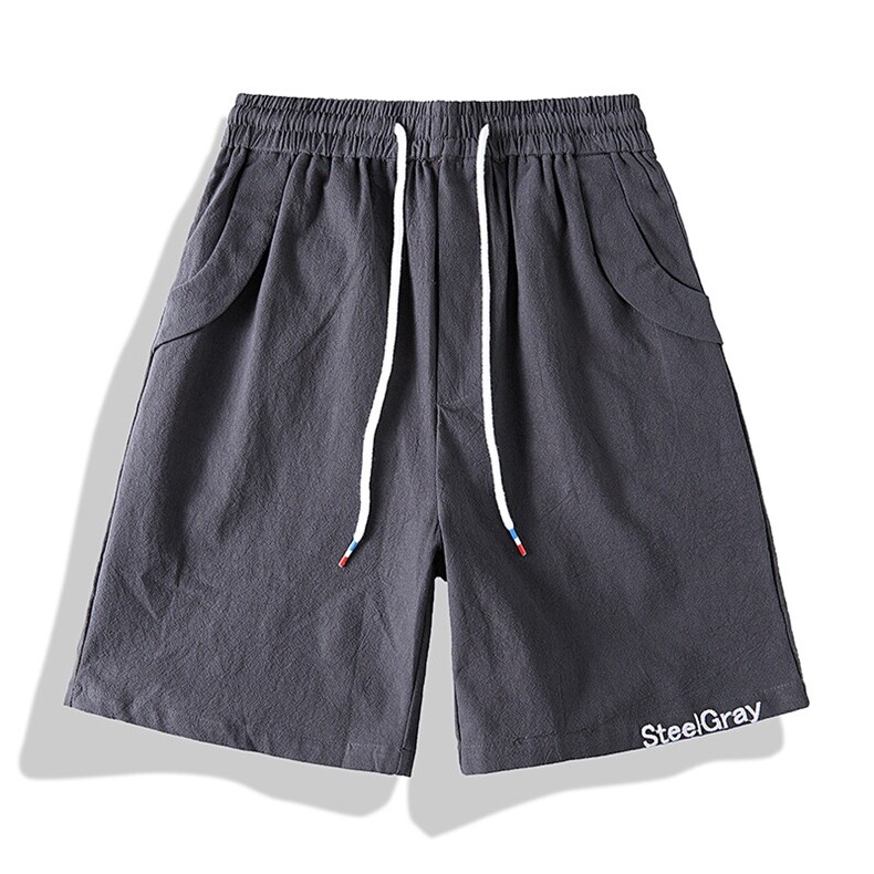 夏季棉麻刺绣短裤男休闲百搭五分裤纯棉沙滩裤XZ310B-3-DK833-P25图片