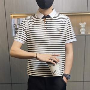 PL041-P40夏季男士条纹拼色短袖POLO衫韩版休闲翻领T恤青年潮牌图片