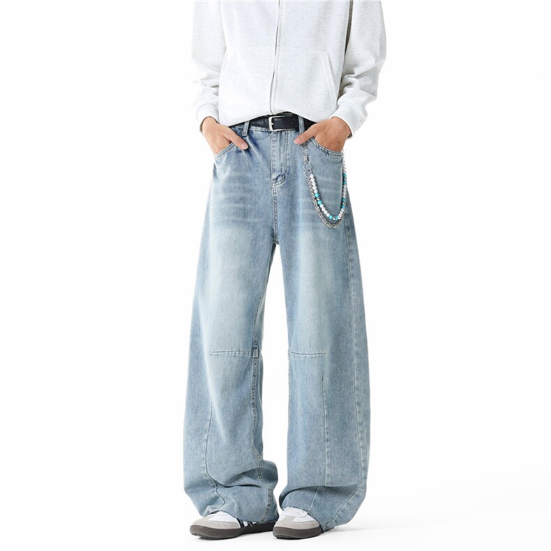 现货美式解构分割水洗做旧牛仔裤显瘦宽松直筒阔腿裤KD328P55，男装牛仔裤，电商D325