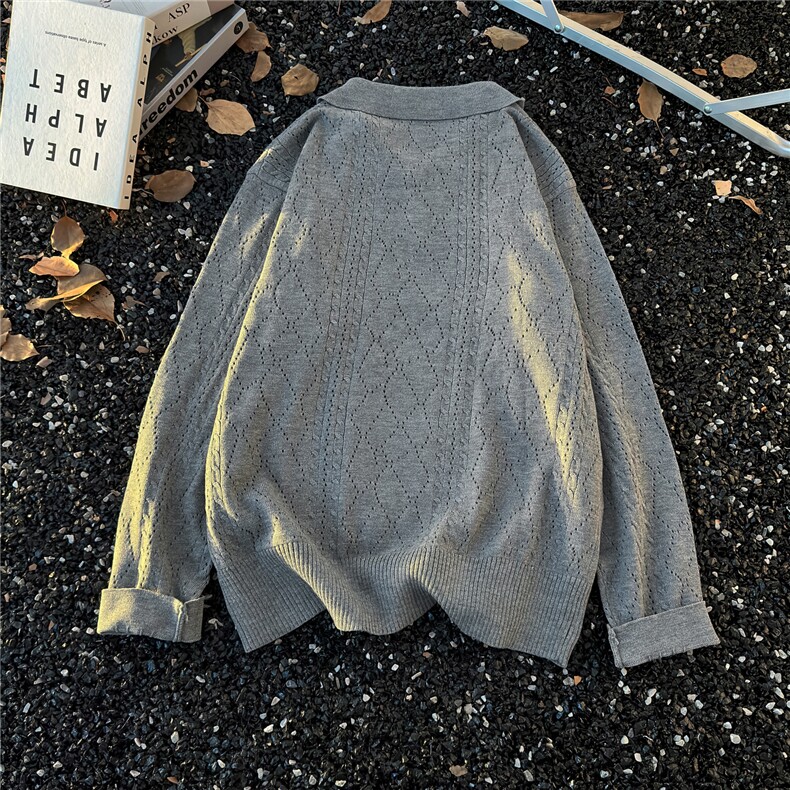港风秋款男polo领开衫毛衣麦穗提花针织衫宽松外套MA02P50,男装针织衫/毛衣,星座1013-1