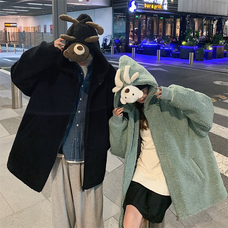 情侣羊羔毛加厚小熊设计感棉衣连帽外套A071-1010-P110,男装棉衣,电商A071