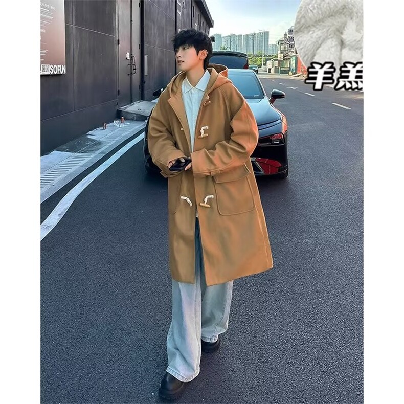 秋冬季加厚保暖毛呢大衣男韩系痞帅宽松休闲过膝中长款外套1184,男装棉衣,星座506