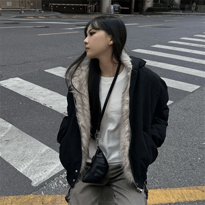 现货高品质美式高街冬季重磅硬挺短款座山雕毛领棉衣男女加厚外套图片