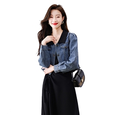 2022秋款时尚牛仔短外套女修身显瘦百搭上衣，女装套装/套裙，艾尚靓装