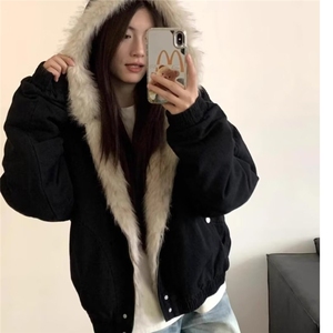 【有货】D6153-P108美式短款毛领棉衣棉服男女冬季加厚情侣外套