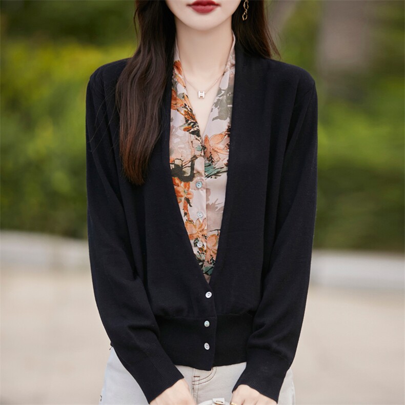 法式洋气针织衫女秋冬优雅知性假两件上衣水墨画高级感小众羊毛衫，女装羊毛衫，邦太羊绒