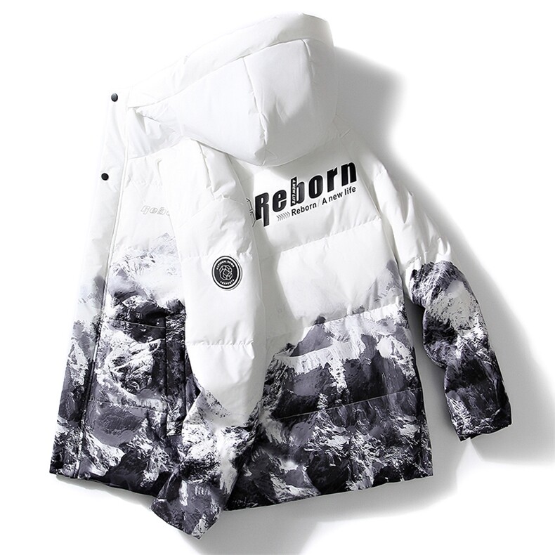 现货雪山款连帽时尚宽松轻薄白鸭绒扎染外套羽绒服R8833P100图片